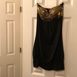 Black and gold mini dress